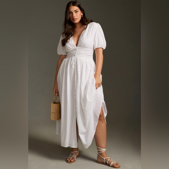 Anthropologie Dresses & Skirts - Anthropologie Women's Katerina Button Front Dress White Maxi Short Sleeve Button